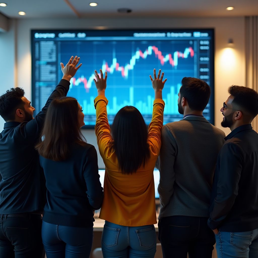 Equipo de una startup tecnológica celebrando